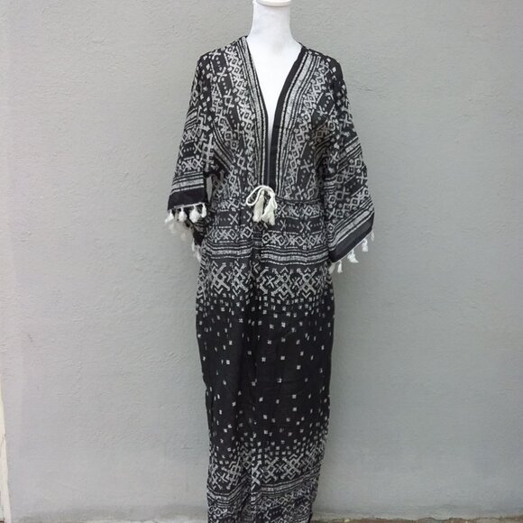 Beach by Exist Womens Boho Cotton Swim Coverup Sze L-XL Black-White Flowy Print - Picture 6 of 8